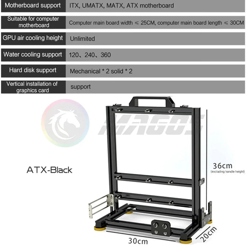 Open Frame PC Case Modular ATX MATX ITX Aluminum Rack ATX-Black - Tophatter Daily Deals