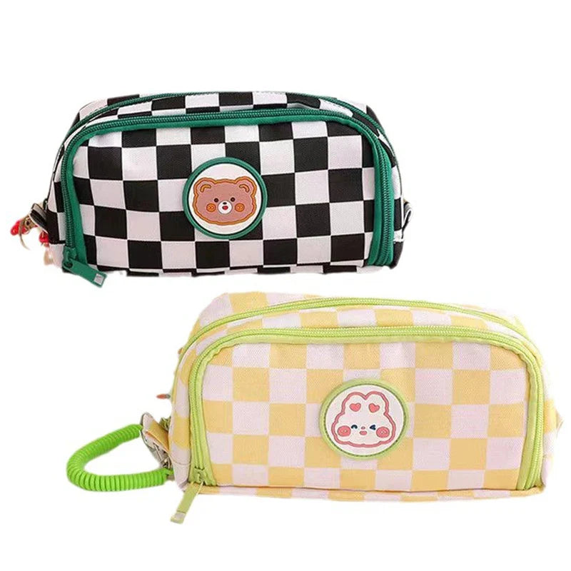 Kawaii Checkerboard Pencil Case Large Capacity Animals - Tophatter Daily Deals