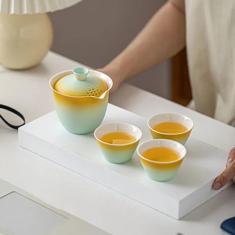 Portable Ceramic Travel Tea Set With Case Gift Kit - Tophatter Daily Deals