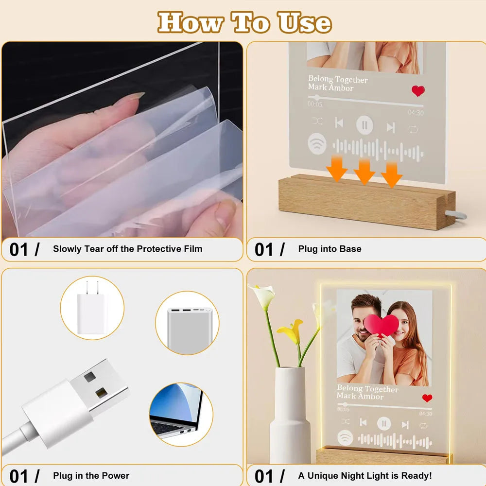 Customized Spotify Music Plaque Gifts For Anniversary Day Personalized Acrylic Photo Frame Lamp Custom Romantic Birthday Gifts - Tophatter Daily Deals