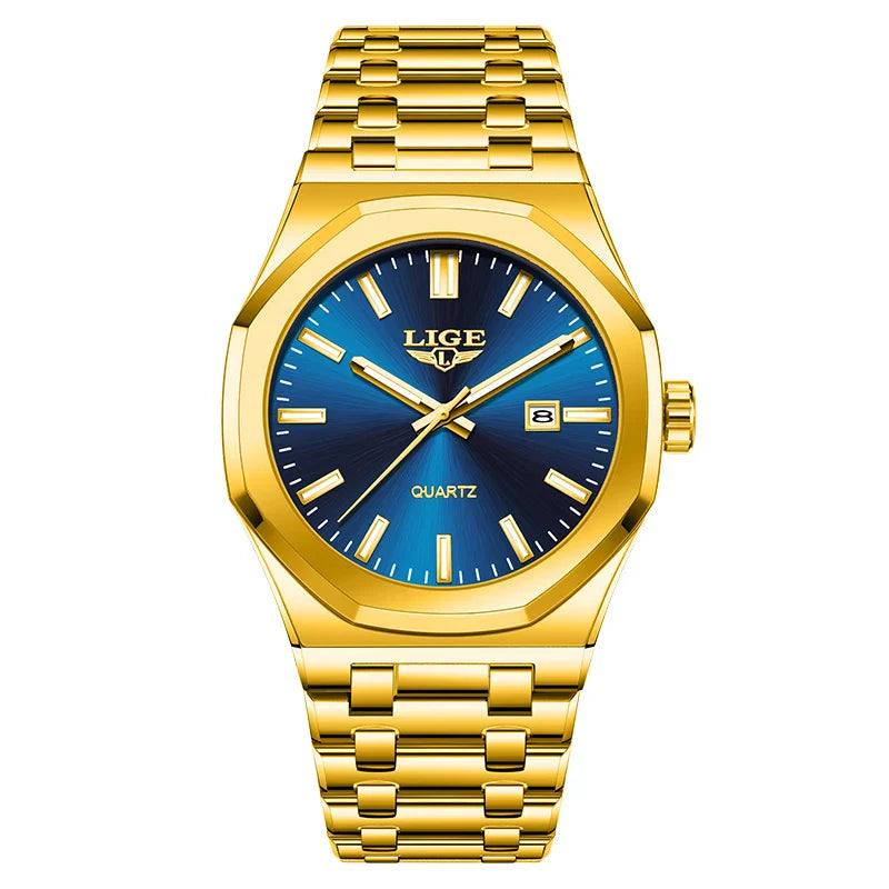 Quartz Watch Stainless Steel Waterproof Luminous Wristwatch Gold blue - Tophatter Daily Deals