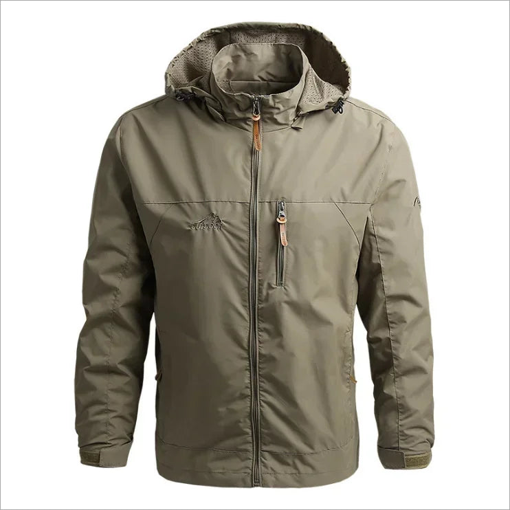 Waterproof Men Jacket – Hooded Windbreaker, Polyester, Autumn Khaki - Tophatter Daily Deals