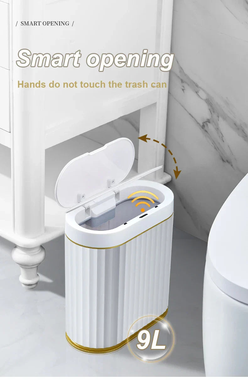 Automatic Sensor Trash Can Narrow Roman Stripe Bathroom Bin - Tophatter Daily Deals