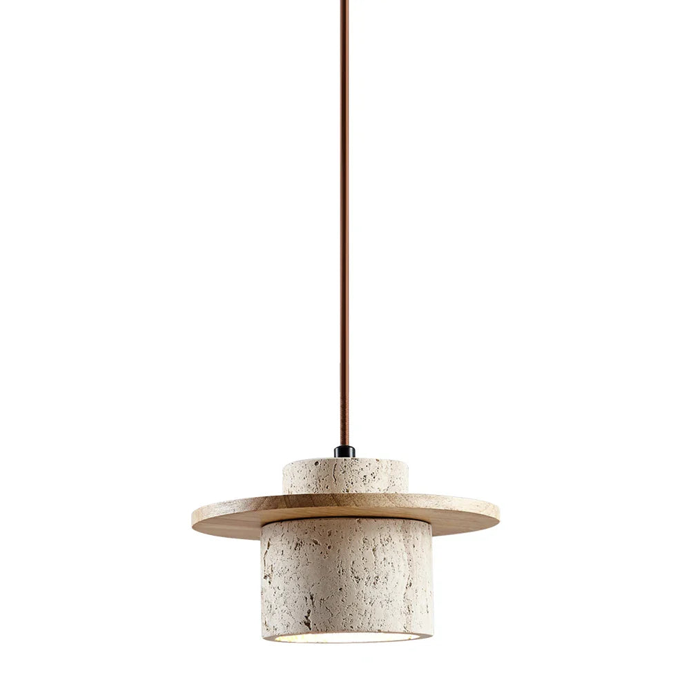 Japandi Japanese Pendant Light Wood And Travertine Bedside Lamp EA - Tophatter Daily Deals