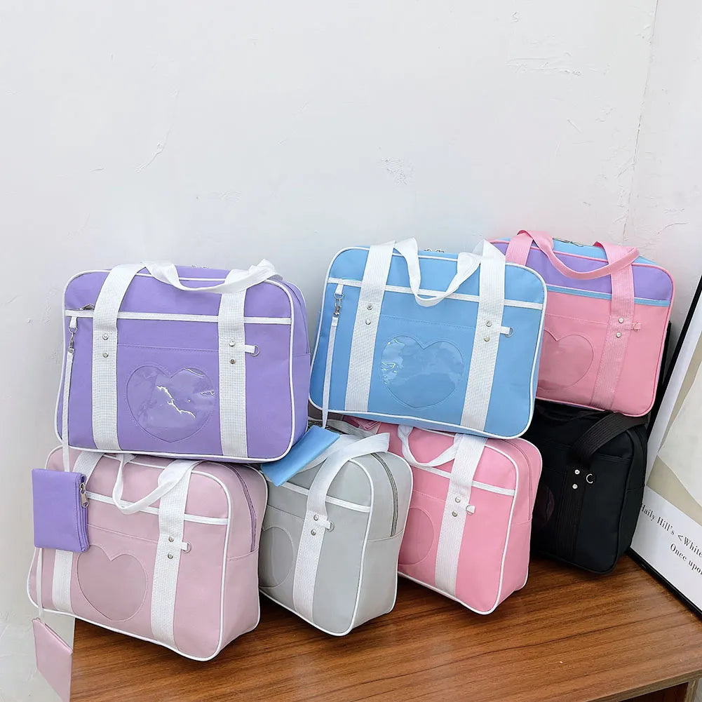 Heart PU Leather Laptop Bag Pastel Handbag Top Handle Japanese Style School Bag - Tophatter Daily Deals