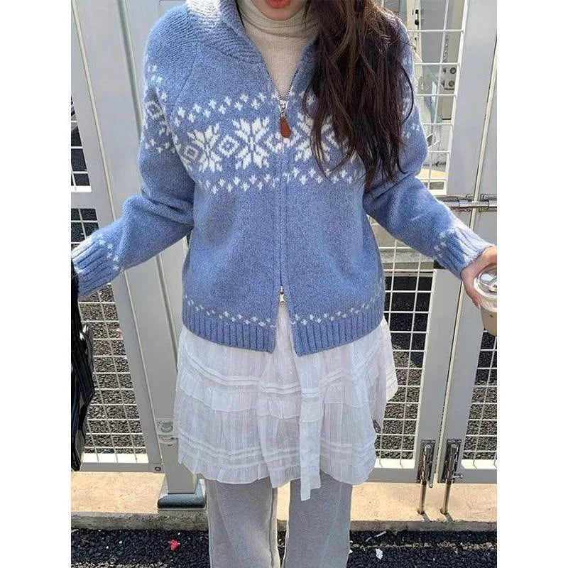 Soft Cozy Women’s Knit Cardigan Jacket – Zip Up Knit Winter Blue One Size - Tophatter Daily Deals