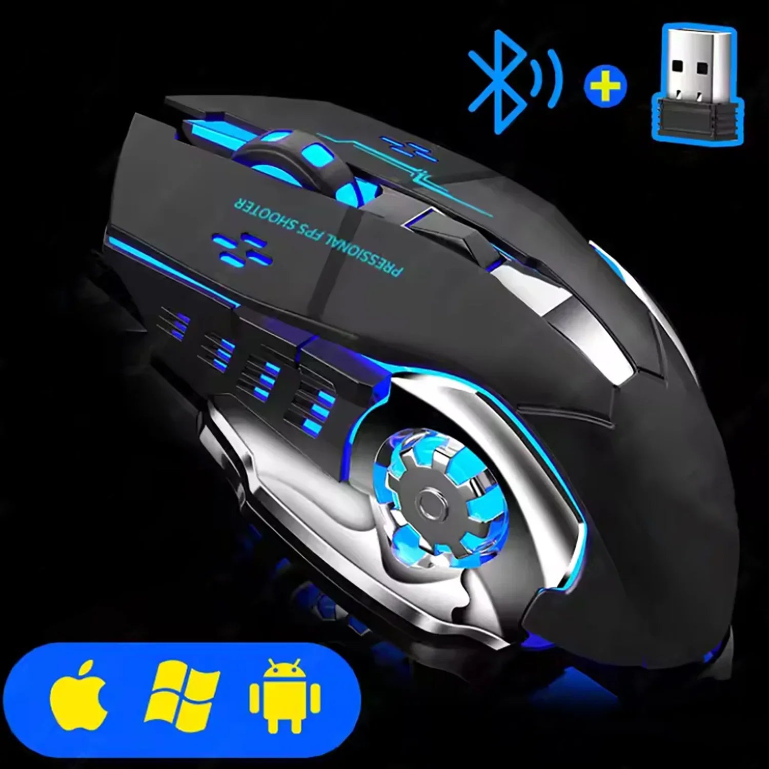 Wireless Rechargeable Gaming Mouse Bluetooth Silent Backlit Black - Tophatter Daily Deals
