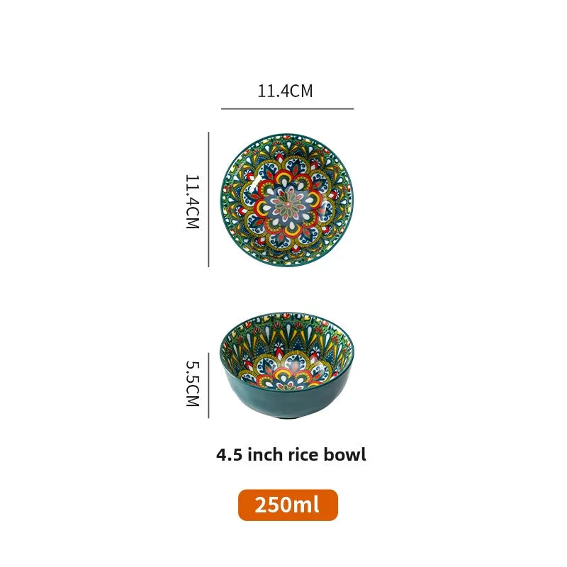 Bohemian Ceramic Rice Bowl Retro Noodle Bowl Kitchen Gift Feicuiyu-4.5inch - Tophatter Daily Deals