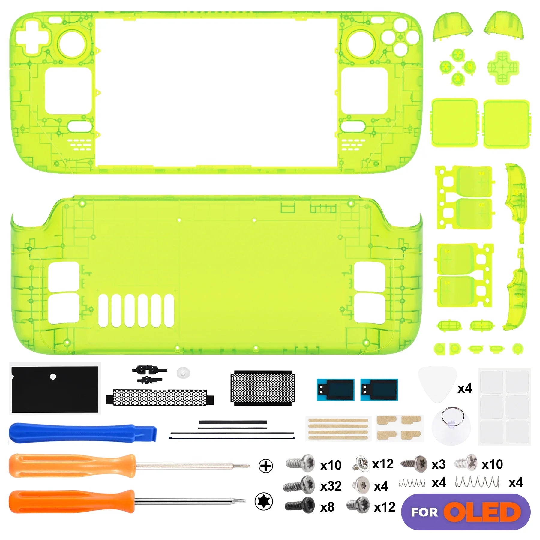 Steam Deck OLED Replacement Housing Kit Clear Shell Clear Lime Green - Tophatter Daily Deals