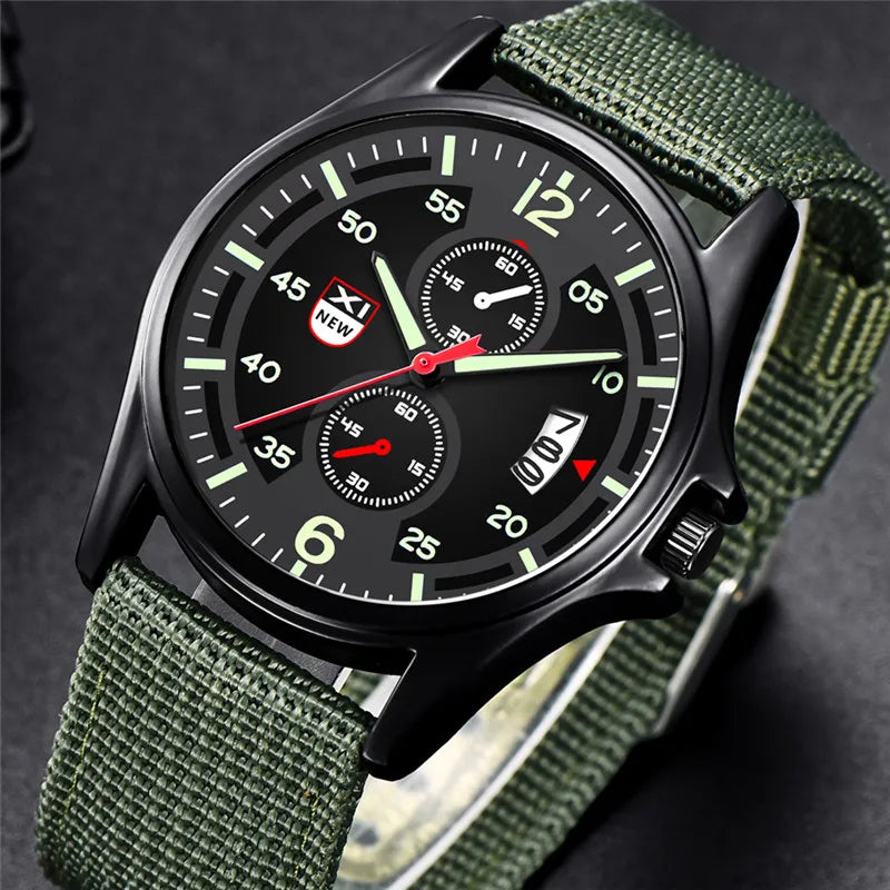 Nylon Band Military Quartz Watch With Date Display - Tophatter Daily Deals