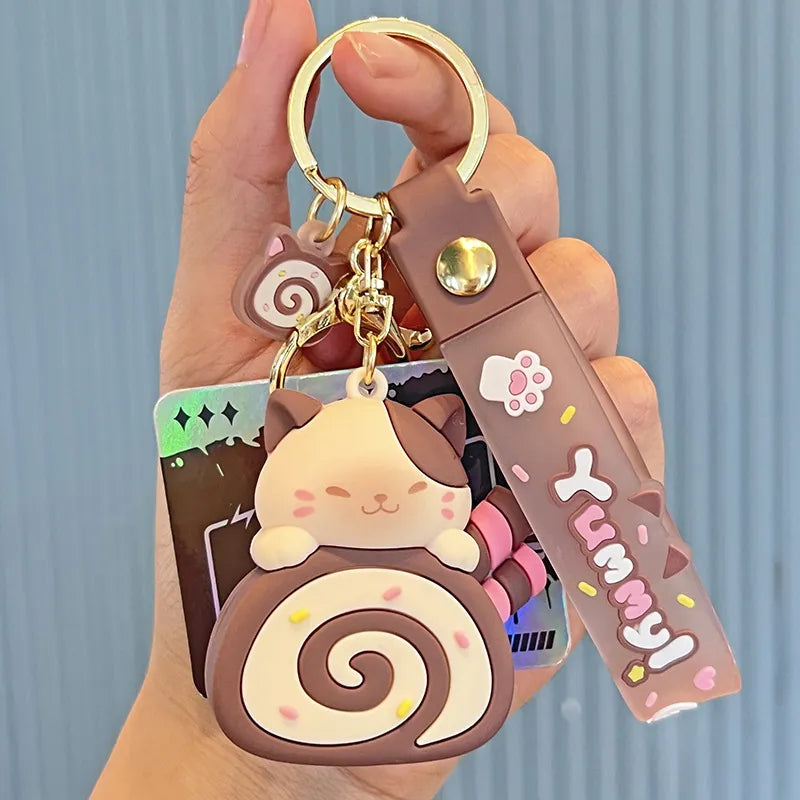 Cat Egg Roll Key Chain Kawaii Kitty Cake Keyring Key Charm Animals - Tophatter Daily Deals