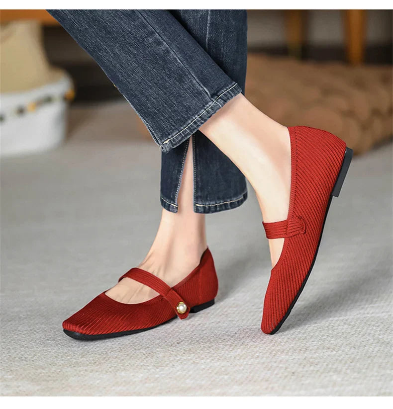 Stretchy Women Mary Jane Flats - Ribbed Knit For Spring - Tophatter Daily Deals