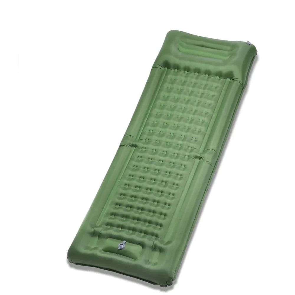 Inflatable Sleeping Pad with Built-In Pump Army Green Camping & Hiking - Tophatter Daily Deals