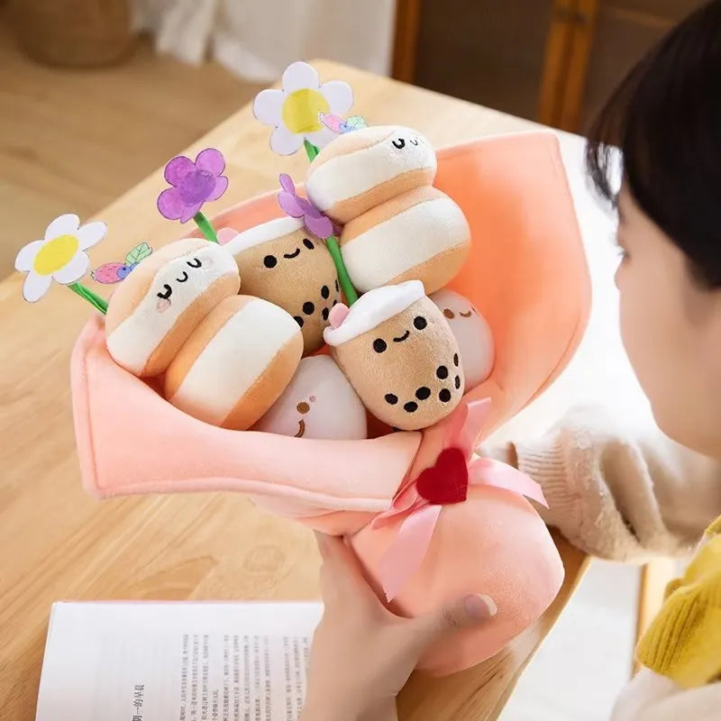 Kawaii Boba Flower Plush Toy Bouquet Bubble Tea Dolls Preserved Flowers Plushies Valentine's Day Graduation Gift Food - Tophatter Daily Deals