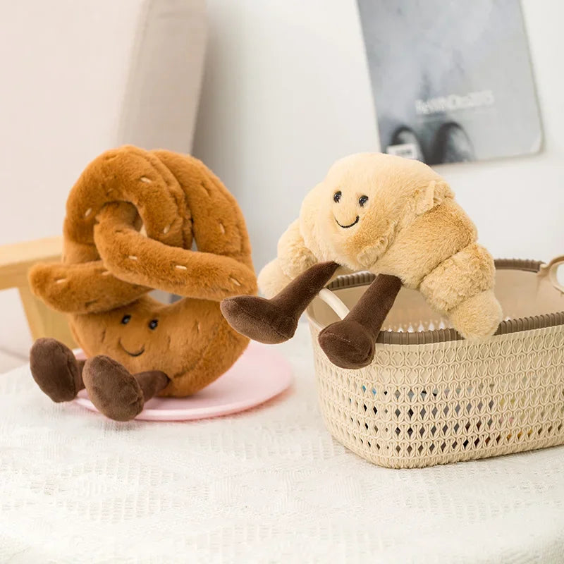 Pretzel Croissant Smiley Face Poached Egg Baguette Bread Plush Toy Food - Tophatter Daily Deals
