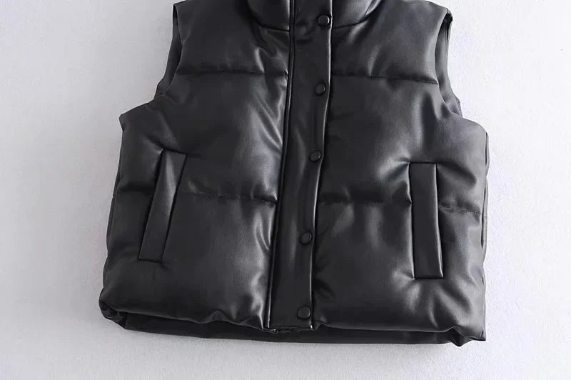 Warm Women’s PU Leather Vest - Padded Short, For Winter - Tophatter Daily Deals