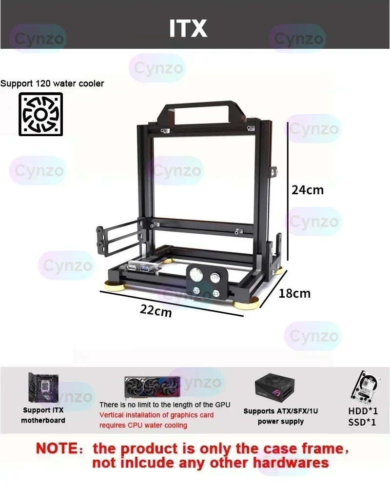 Open Frame ATX PC Case Rack Modular Water Air Cooling ITX black - Tophatter Daily Deals
