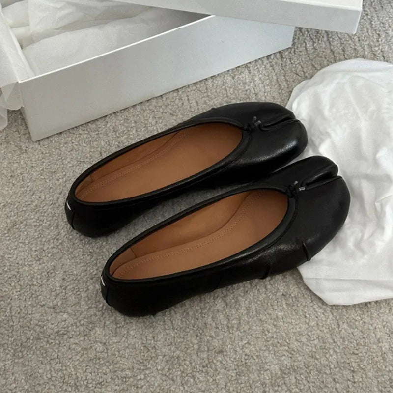Soft Women Tabi Ballet Flats - Split Toe, Leather, Casual - Tophatter Daily Deals