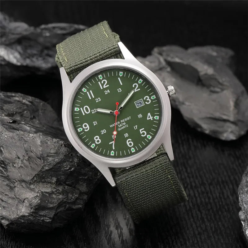Quartz Field Watch Nylon Strap Military Style Date Luminous - Tophatter Daily Deals