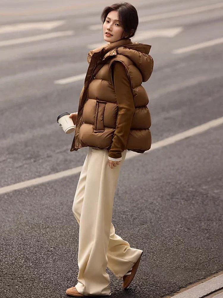 Insulating Women’s Hooded Puff Vest - Hip-Length, Down - Tophatter Daily Deals