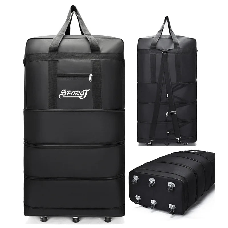 Expandable Travel Backpack with Wheels Black Duffel Bags - Tophatter Daily Deals