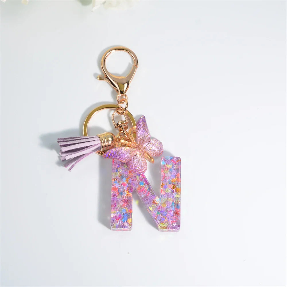 Sequin Letter Keychain With Butterfly Tassel Charm N 55mm - Tophatter Daily Deals