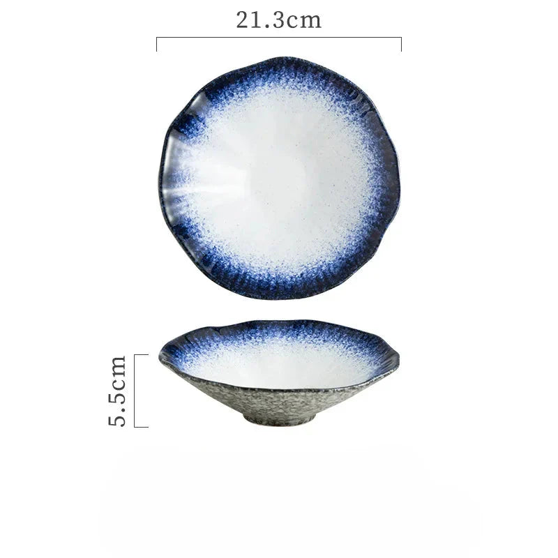Japanese Ceramic Noodle Bowl Lotus Pattern Salad Bowl 8.5-sapphire blue - Tophatter Daily Deals