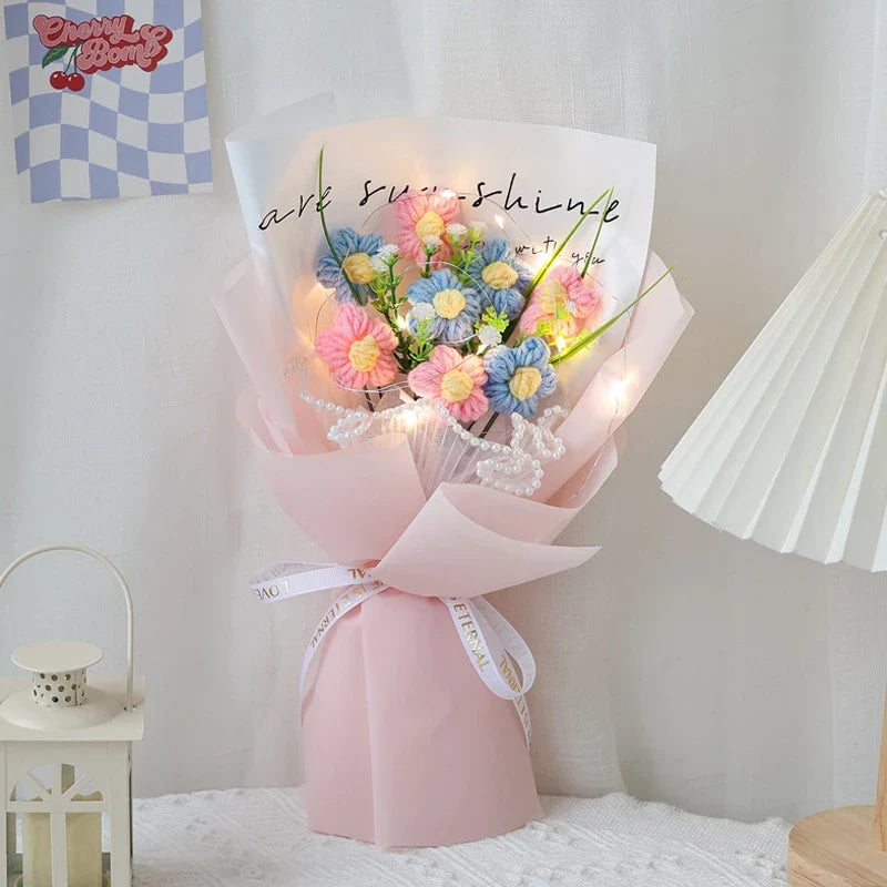 Flower Crochet Handmade Knitted Bouquet Flowers - Tophatter Daily Deals