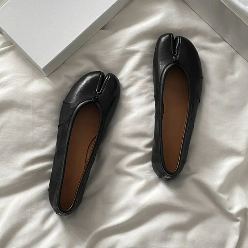 Soft Women Tabi Ballet Flats - Split Toe, Leather, Casual - Tophatter Daily Deals