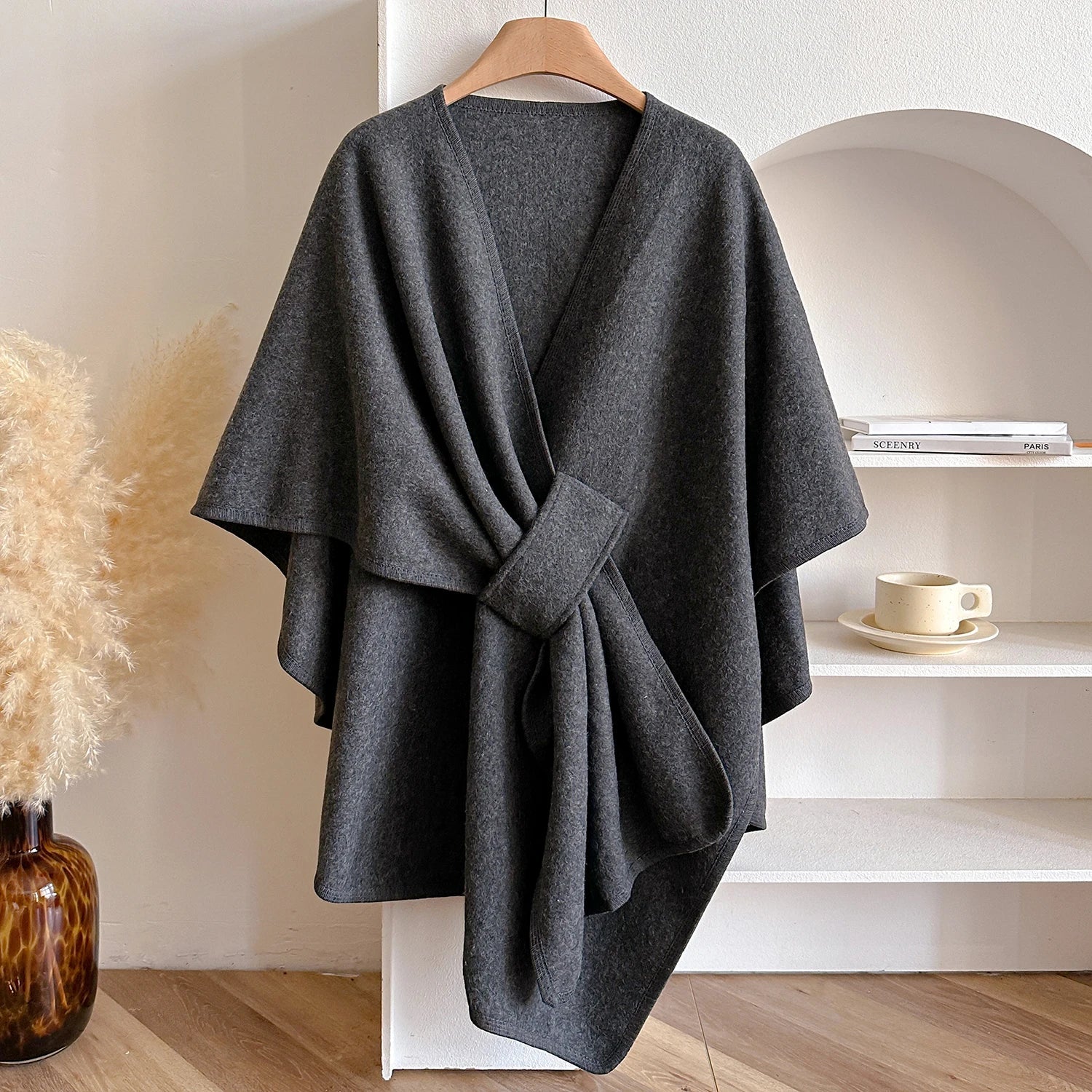 Warm Womens Poncho - Draped Cape Knot, Cashmere Pashmina - Tophatter Daily Deals