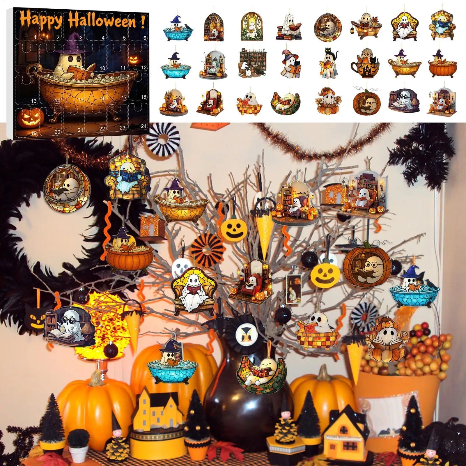Halloween Advent Calendar 24 Days Ghost Pendant Decor - Tophatter Daily Deals