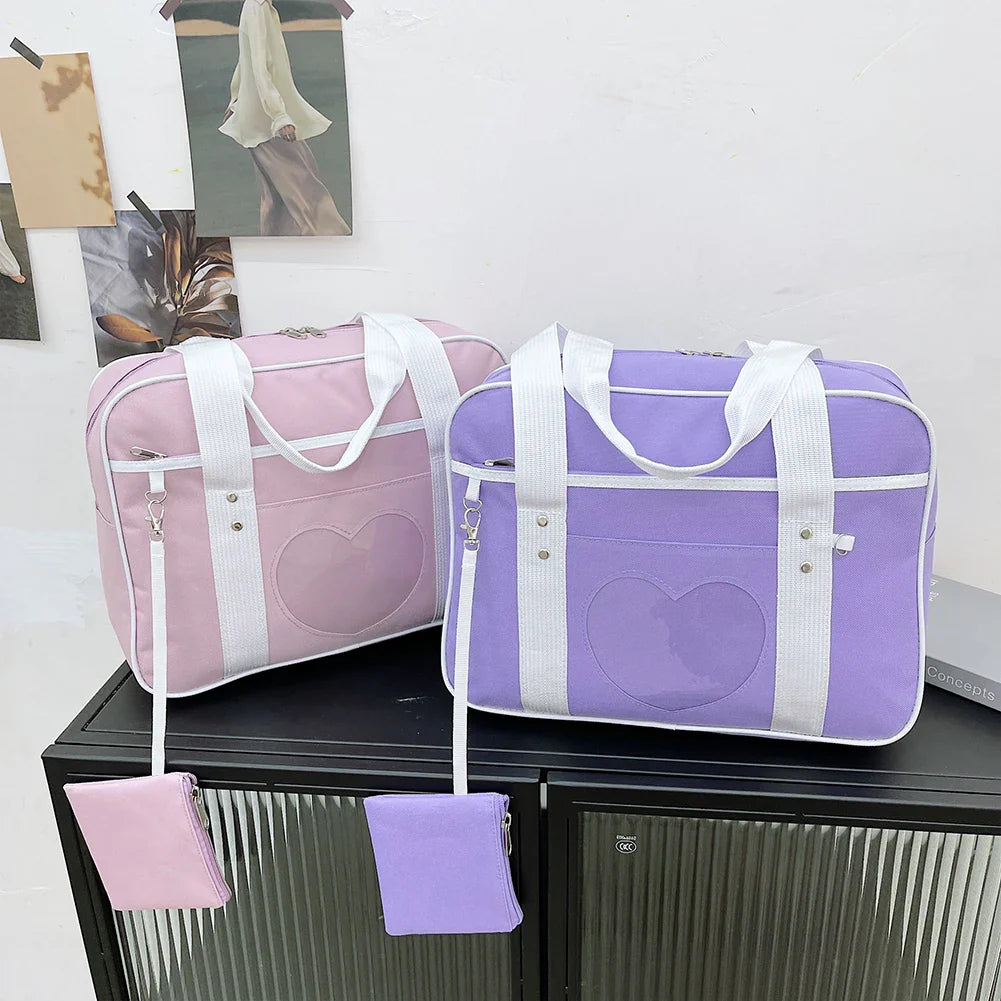 Heart PU Leather Laptop Bag Pastel Handbag Top Handle Japanese Style School Bag - Tophatter Daily Deals