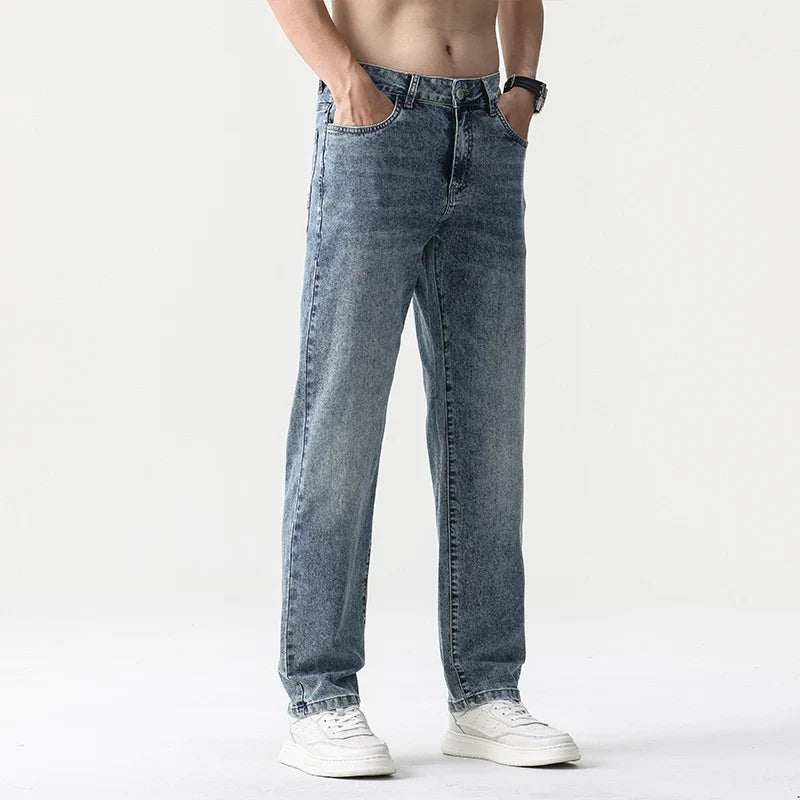 Oversized Men’s Wide Leg Jeans - Straight Lyocell, Casual - Tophatter Daily Deals