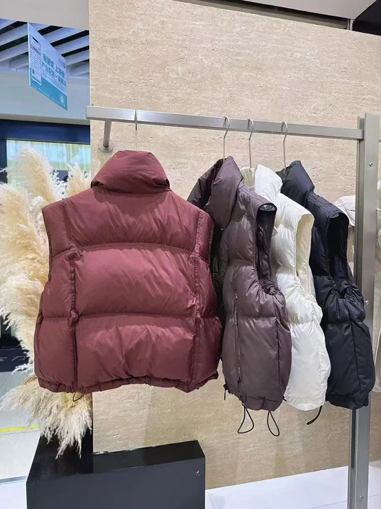 Warm Women’s Down Vest - Stand Collar, Duck Down, Winter - Tophatter Daily Deals