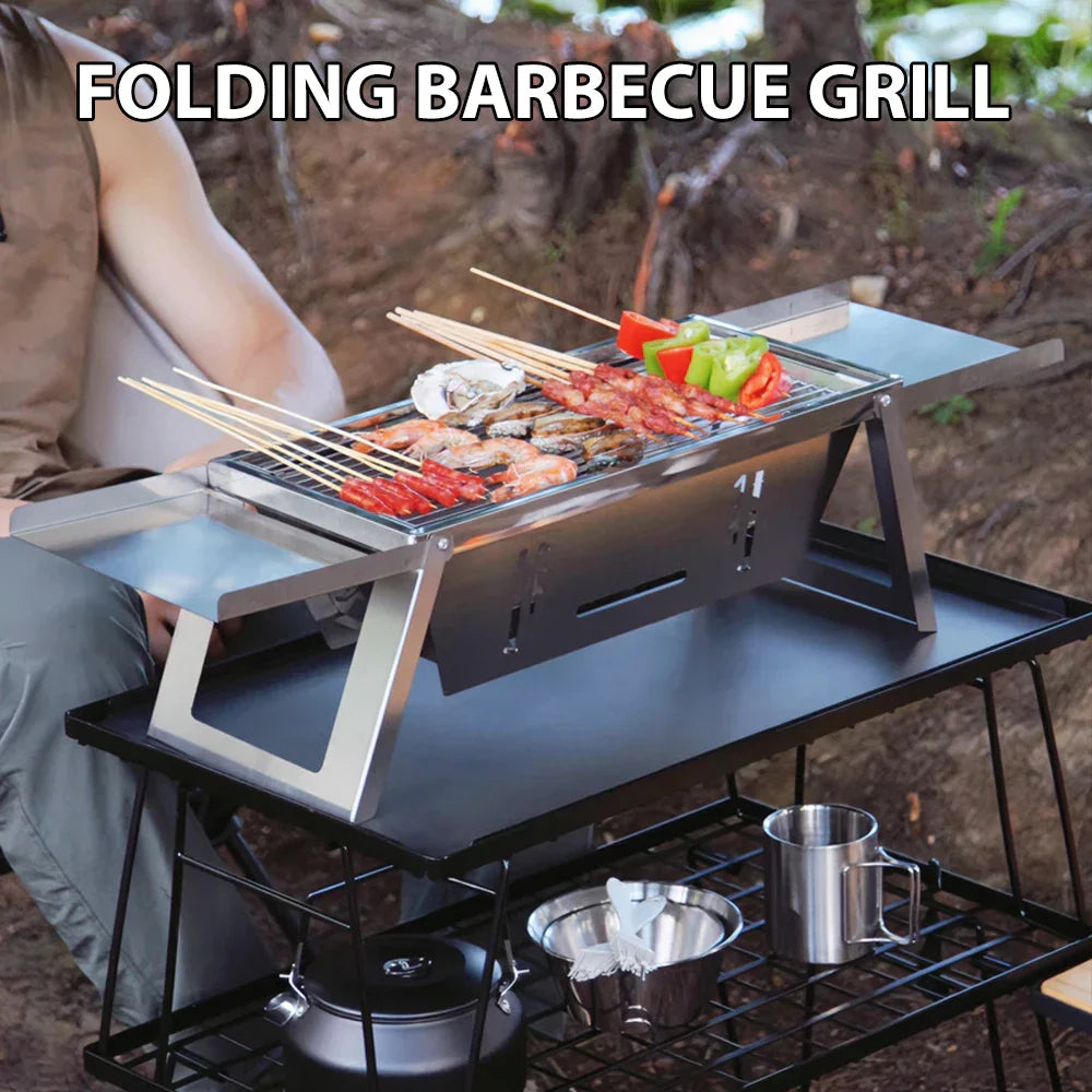 Folding Charcoal Grill Stove Silver Camp Cooking - Tophatter Daily Deals