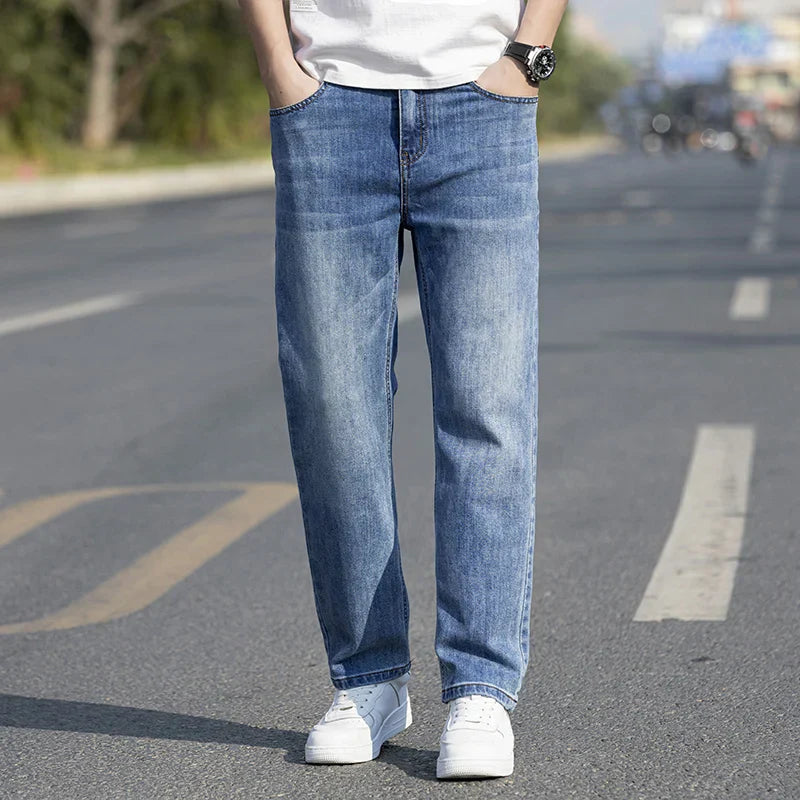 Breathable Men’s Straight Jeans - Relaxed Mid Rise Lyocell Blue - Tophatter Daily Deals