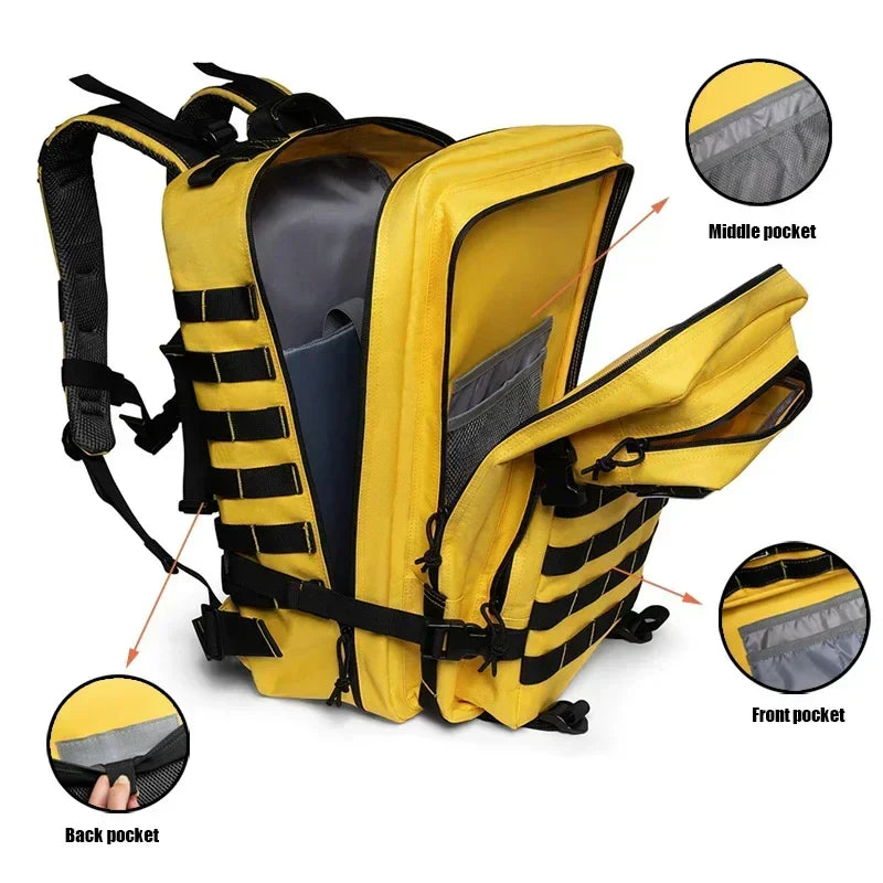 45L Tactical Fitness Backpack Molle Rucksack Yellow Backpacks - Tophatter Daily Deals