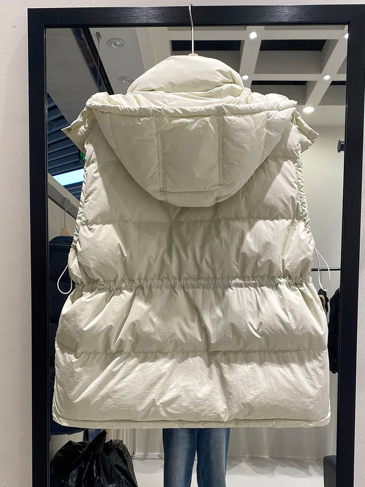 Lightweight Relaxed Women Down Vest - Hooded, Down, Winter - Tophatter Daily Deals