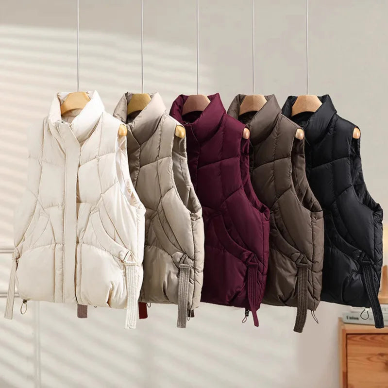 Warm Women's Puffer Vest - Quilted High Collar, Polyester - Tophatter Daily Deals