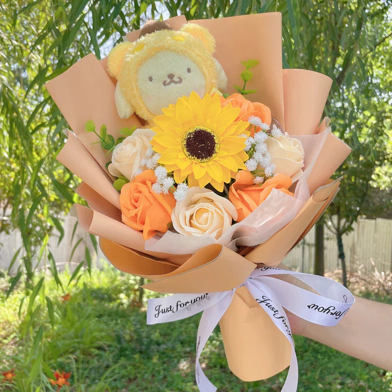 Sanrio Hello Kitty My Melody Kuromi PomPom Purin Cinnamoroll Flowers Plush Toy Flower Bouquet PomPomPurin Yellow Flowers - Tophatter Daily Deals