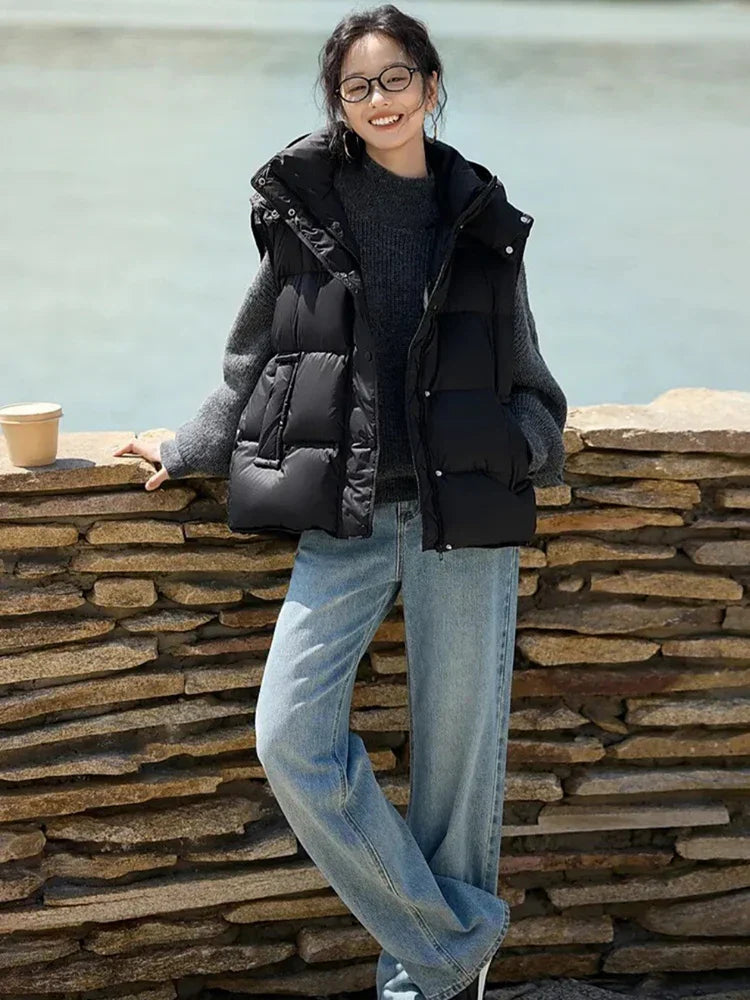Insulating Women’s Hooded Puff Vest - Hip-Length, Down - Tophatter Daily Deals