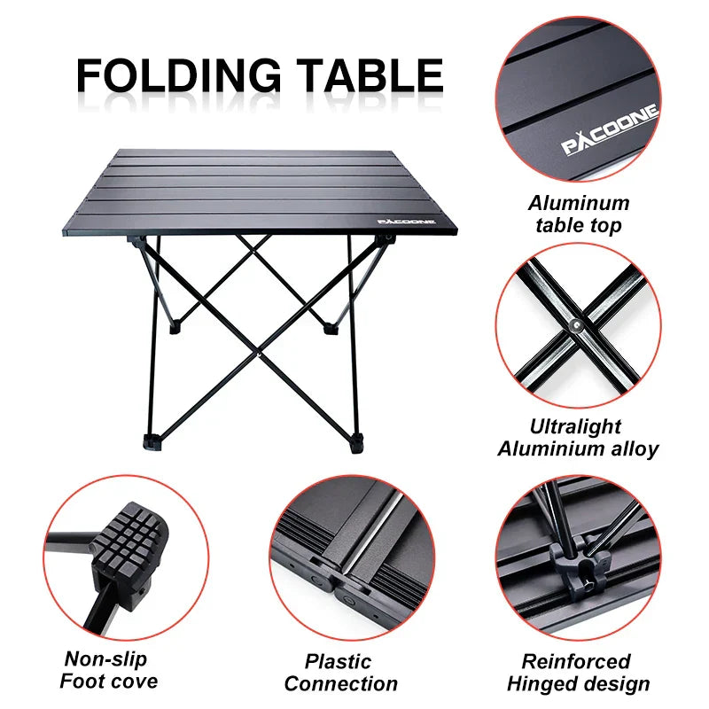 Portable Folding Camping Table Aluminum Black Camp Furniture - Tophatter Daily Deals