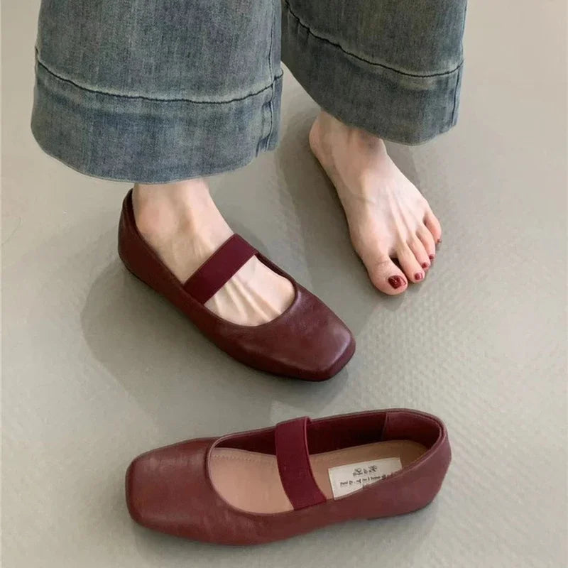 Supportive Women’s Ballet Flats - Square Toe Mary Jane Red - Tophatter Daily Deals