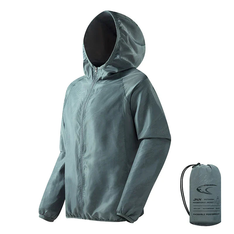 Waterproof Men's Hiking Jacket - Hooded Quick Dry, Polyester Unisex Gray - Tophatter Daily Deals