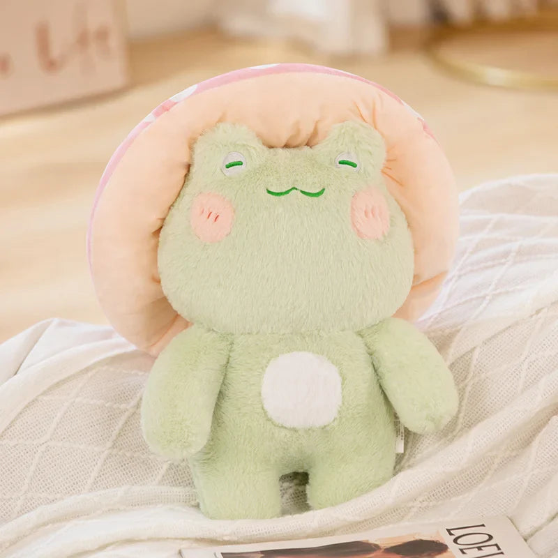 Soft Frog Plushie Stuffed Kawaii Animals Red Mushroom Hat Frogs Pink Hat - 42cm Animals - Tophatter Daily Deals
