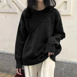Cozy Oversized Women’s Pullover Sweater - Round Neck Knit Black One Size - Tophatter Daily Deals