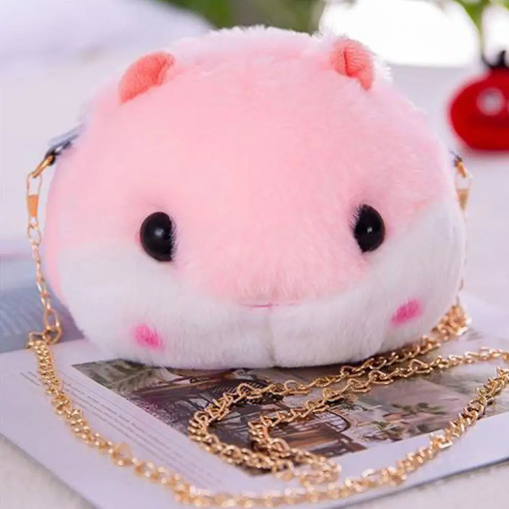 Hammy Hamster Plush Crossbody Bag with Gold Chain Handbag Pink Animals - Tophatter Daily Deals