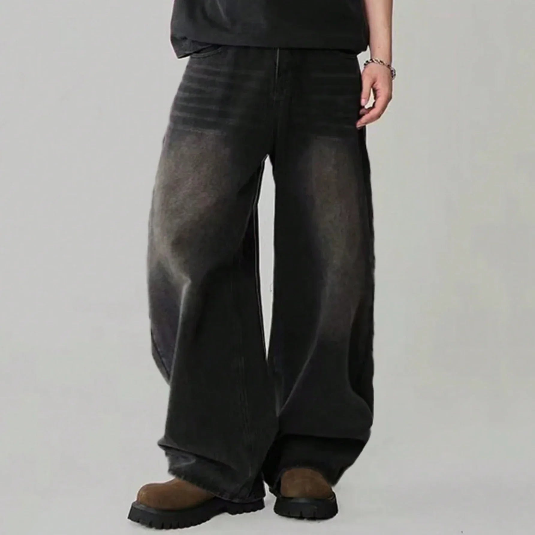 Oversized Men's Wide Leg Jeans - Baggy Straight Cotton Blend Black - Tophatter Daily Deals