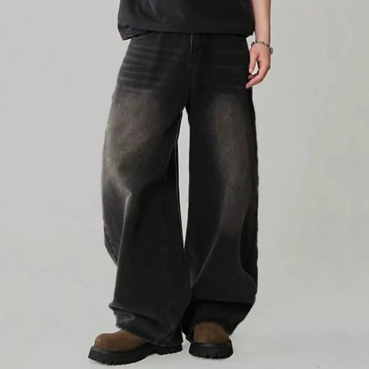 Oversized Men's Wide Leg Jeans - Baggy Straight Cotton Blend Black - Tophatter Daily Deals