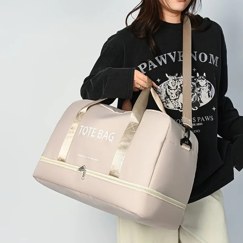 Travel Duffle Bag with Shoe Compartment & Strap (Beige) Luggage & Bags > Duffel Bags - Tophatter Daily Deals